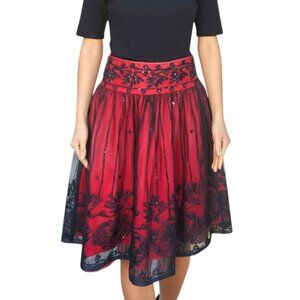 Vintage Moda International Red Yellow Tie-dyed Skirt with Black Sequin Overlay 2